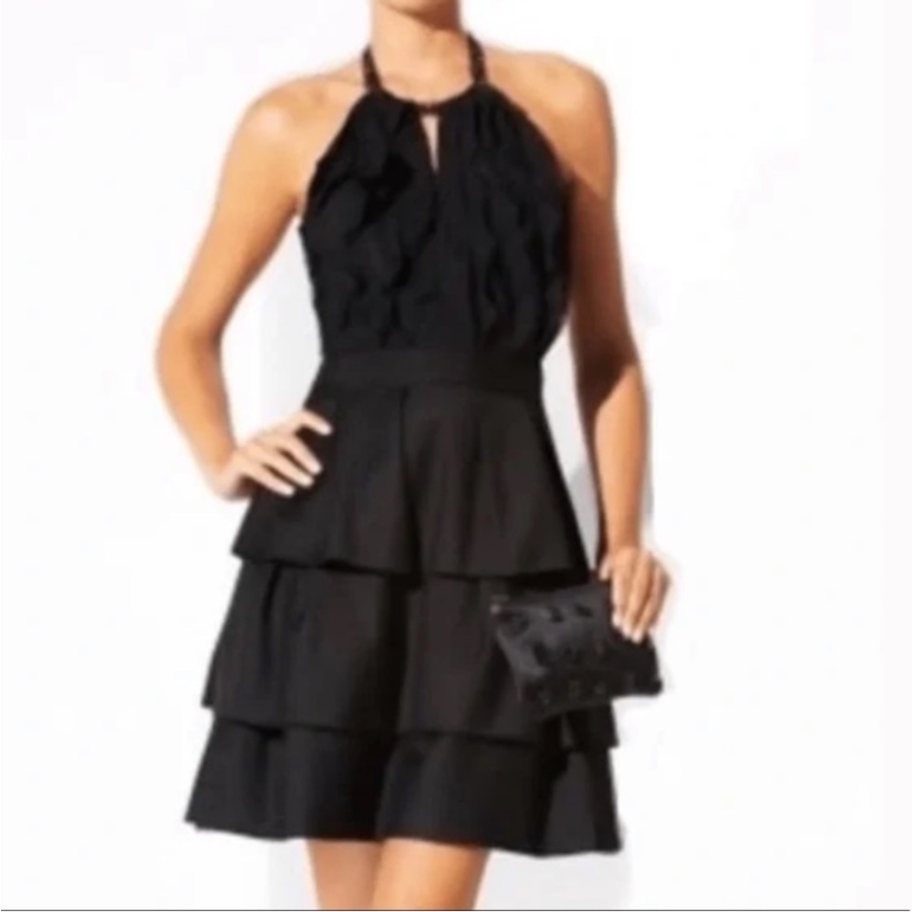 BCBG Max Aria Black Halter Cocktail Dress with Jeweled Neck